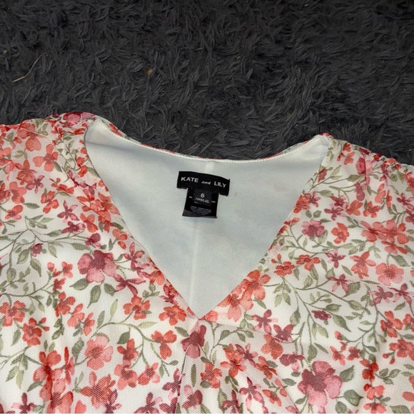 Kate and Lily Floral Midi Dress Smocked Waist V Neck Cottagecore Size Small - Picture 4 of 6